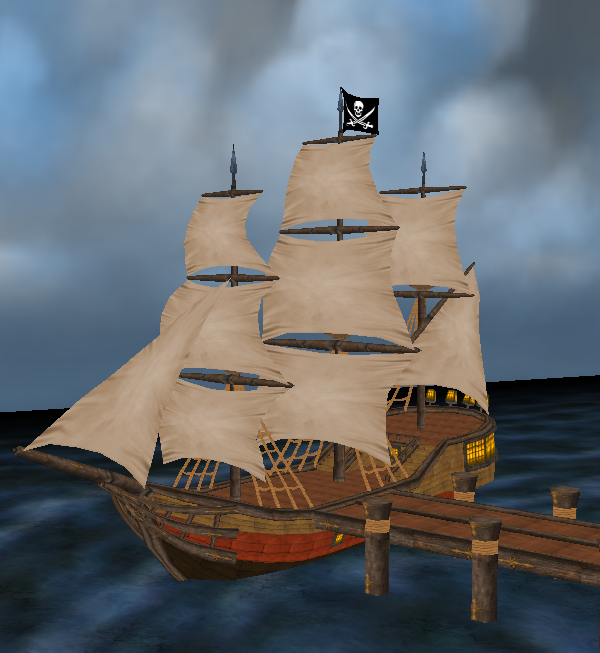 Animated ship in Sherwood Legends harbor